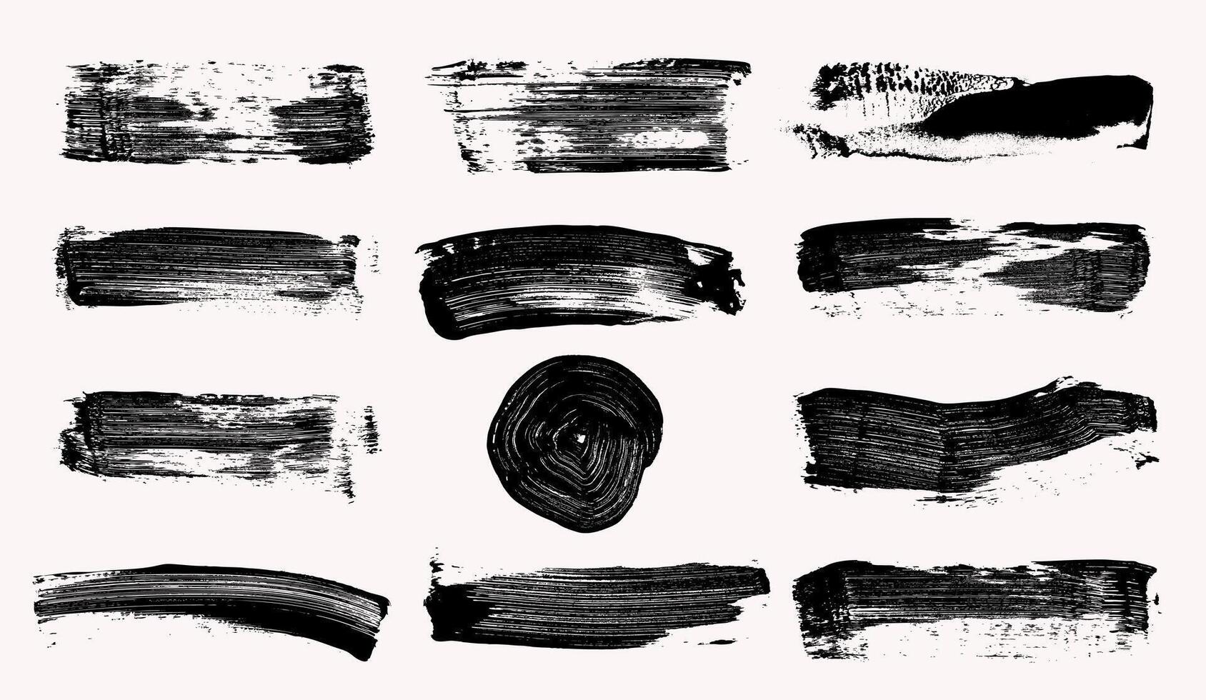Black bold brush strokes set, hand drawn thick grunge lines , rectangle shapes. Collection of sketchy bold paint lines. Dry ink brush strokes and banners. Template grunge marker. vector