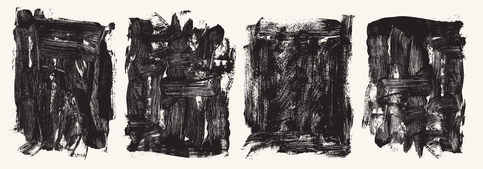 Set of grunge bold dry brush strokes. Black rectangles, squares. paint geometric shapes for text. Rectangle frames with scribble and graffiti effect. Hand drawn rough abstract texture shapes. vector