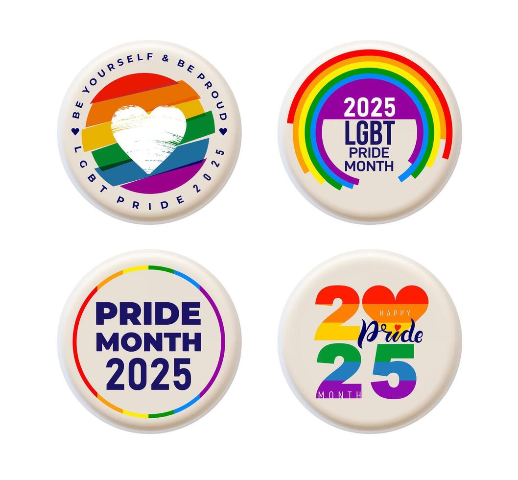 Badges lgbt pride 2025 logo. Set of Badge logo with lgbt rainbow flag heart. Template creative element for pride month logo. Design square banner, poster, social media, post. vector