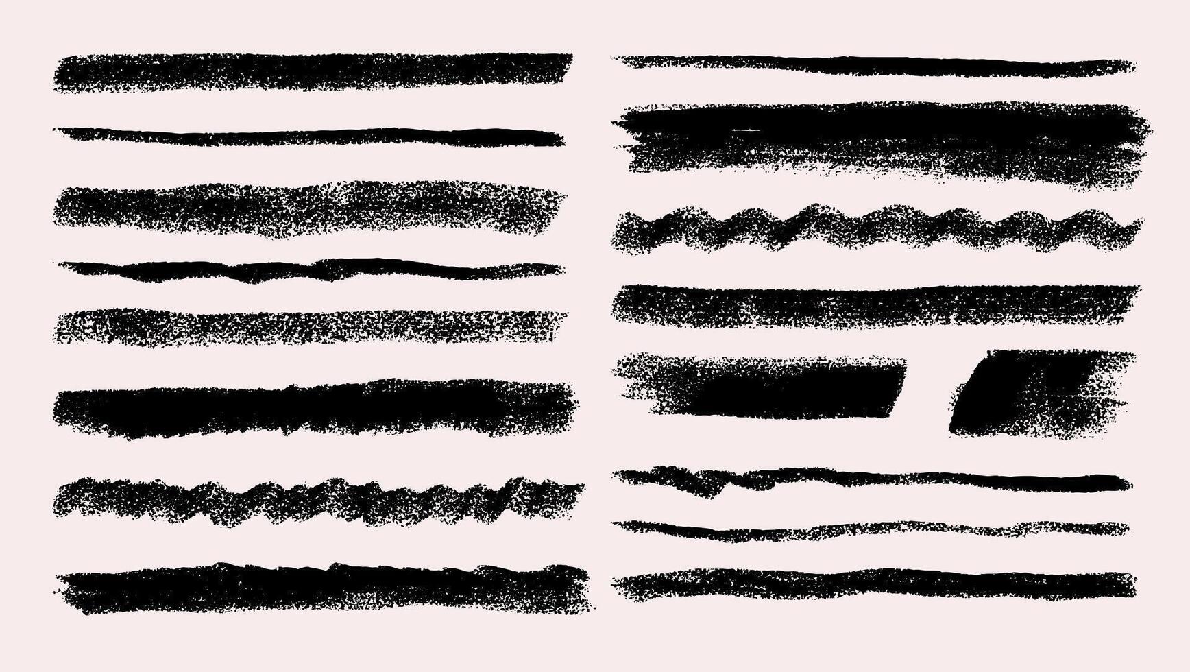 Grunge strikethrough, underline black elements set. Hand drawn pencil lines and strokes. Collection of doodle graphic design. Kid typography ink brush lines. Bold lines curved strokes. vector