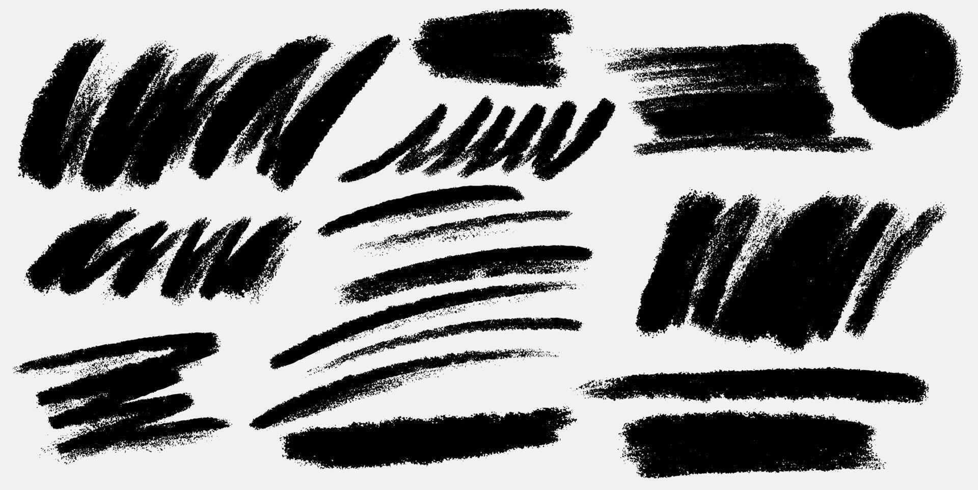 Set of pencil lines and squiggles. hand drawn charcoal smears, strikethroughs, swirls. Template doodle style sketchy lines. Wavy strokes, grunge. Scratchy strokes with rough edges collection. vector