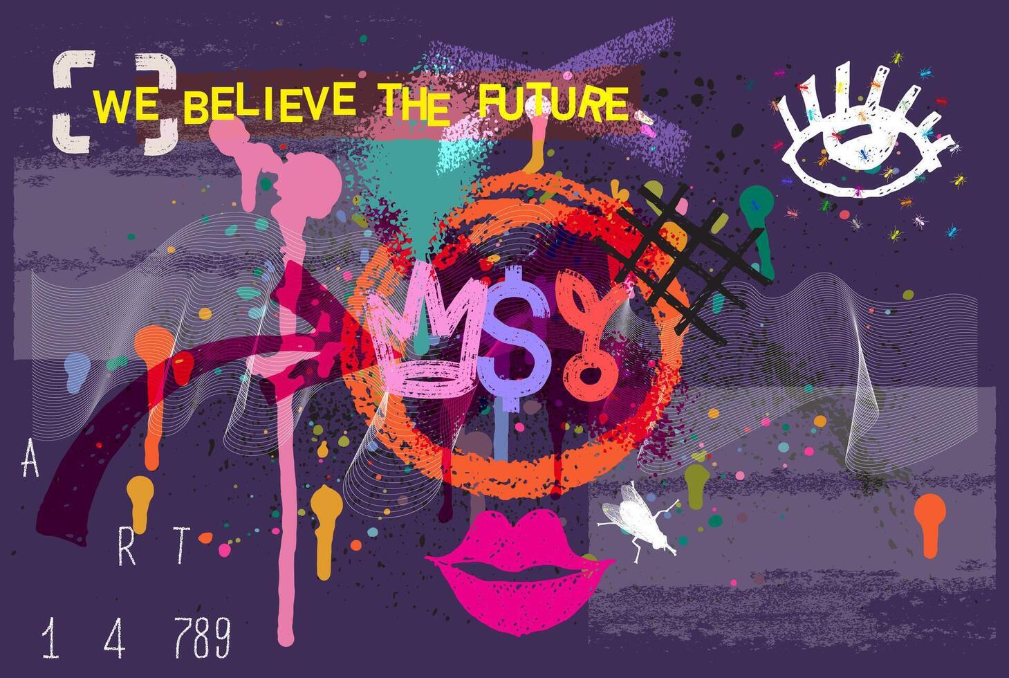 Urban grunge typography we are the future slogan with graffiti font. Hand drawn Punk graphic colored print for tee t shirt or sweatshirt. illustration graffiti symbols. vector