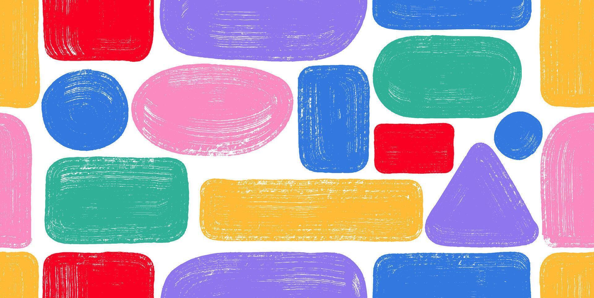 Seamless pattern squares rectangles triangle and circle. Hand drawn brush strokes. Seamless painted abstract shapes. Dirty grunge color design frames, borders or templates for text illustration vector