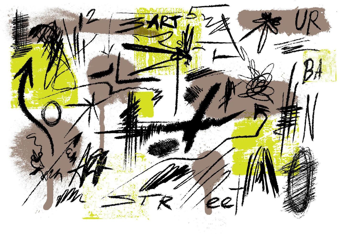 Sketches background. Scribble brush strokes. Tags, spray, graffiti, signs. logo design element. Black symbols graffiti urban elements in isolated on white background. vector