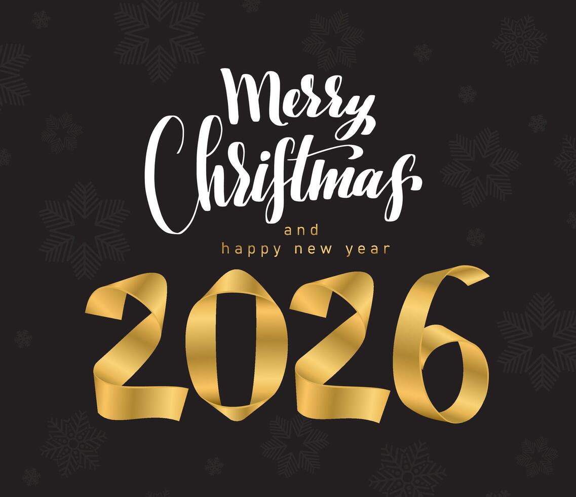 Gold ribbon in the form of numbers 2026 Happy New Year poster. 2026 Merry Christmas and Happy New Year banner, greeting card, poster, holiday cover. illustration Christmas decorative logo. vector