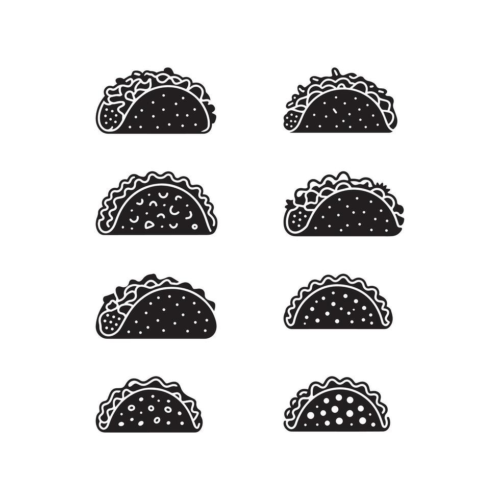 Simple Taco Illustration in Black and White vector
