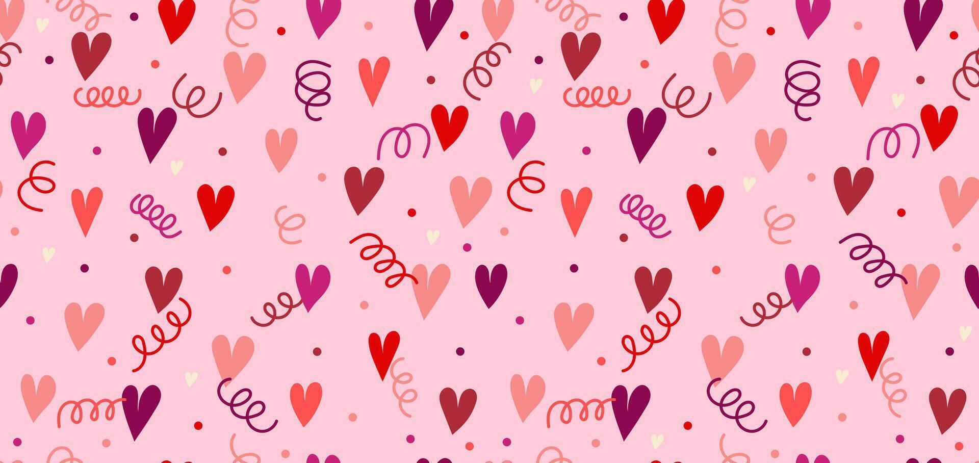 Seamless pattern Valentines day . Seamless pattern with cute small colorful hearts and confetti. Colorful hearts on pink background. Abstract holidays flat background. vector