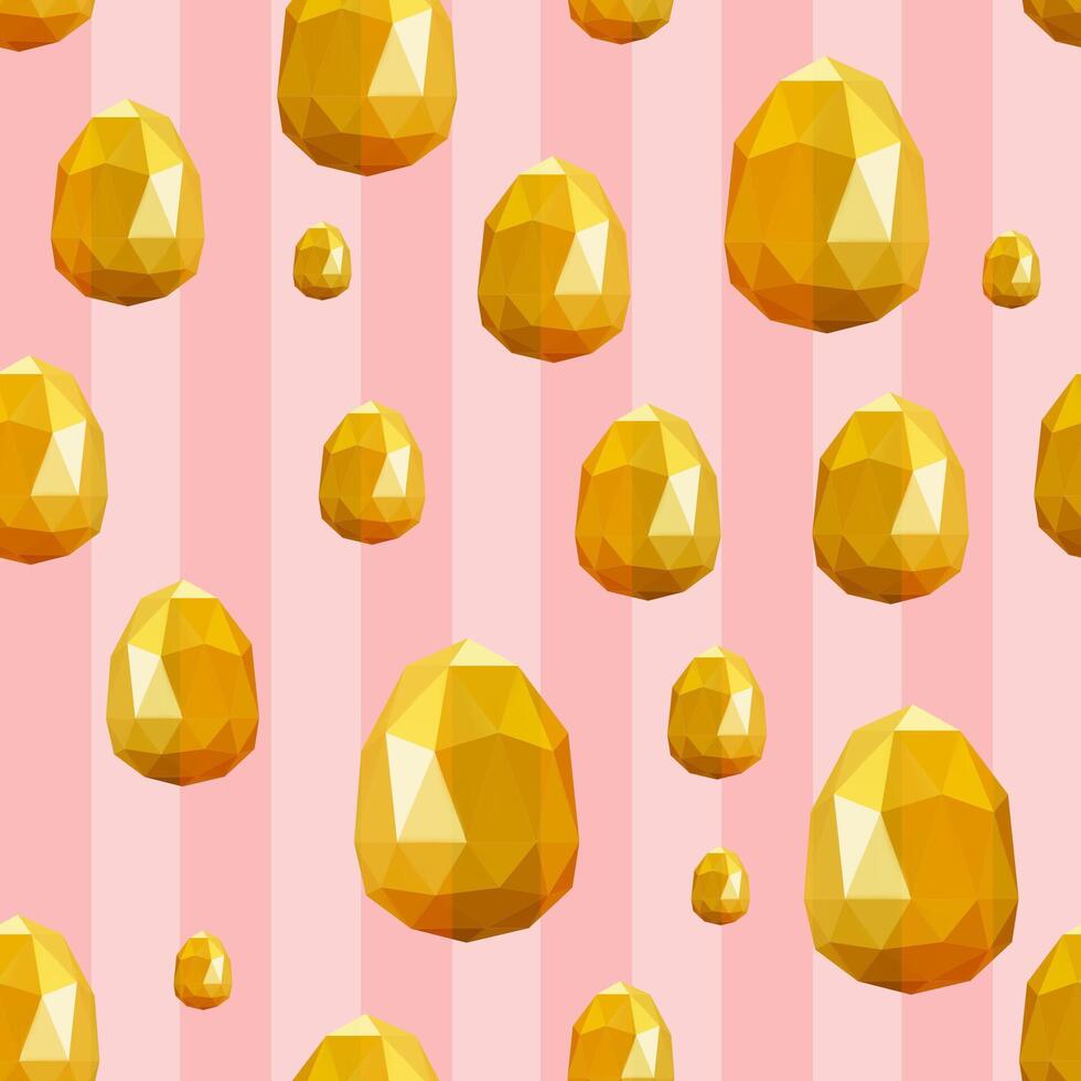 Happy Easter seamless pattern . Square cover design with easter gold geometric eggs. Spring season repeated in fabric pattern for prints, wallpaper, cover, packaging, kids, ads. 3d shape vector
