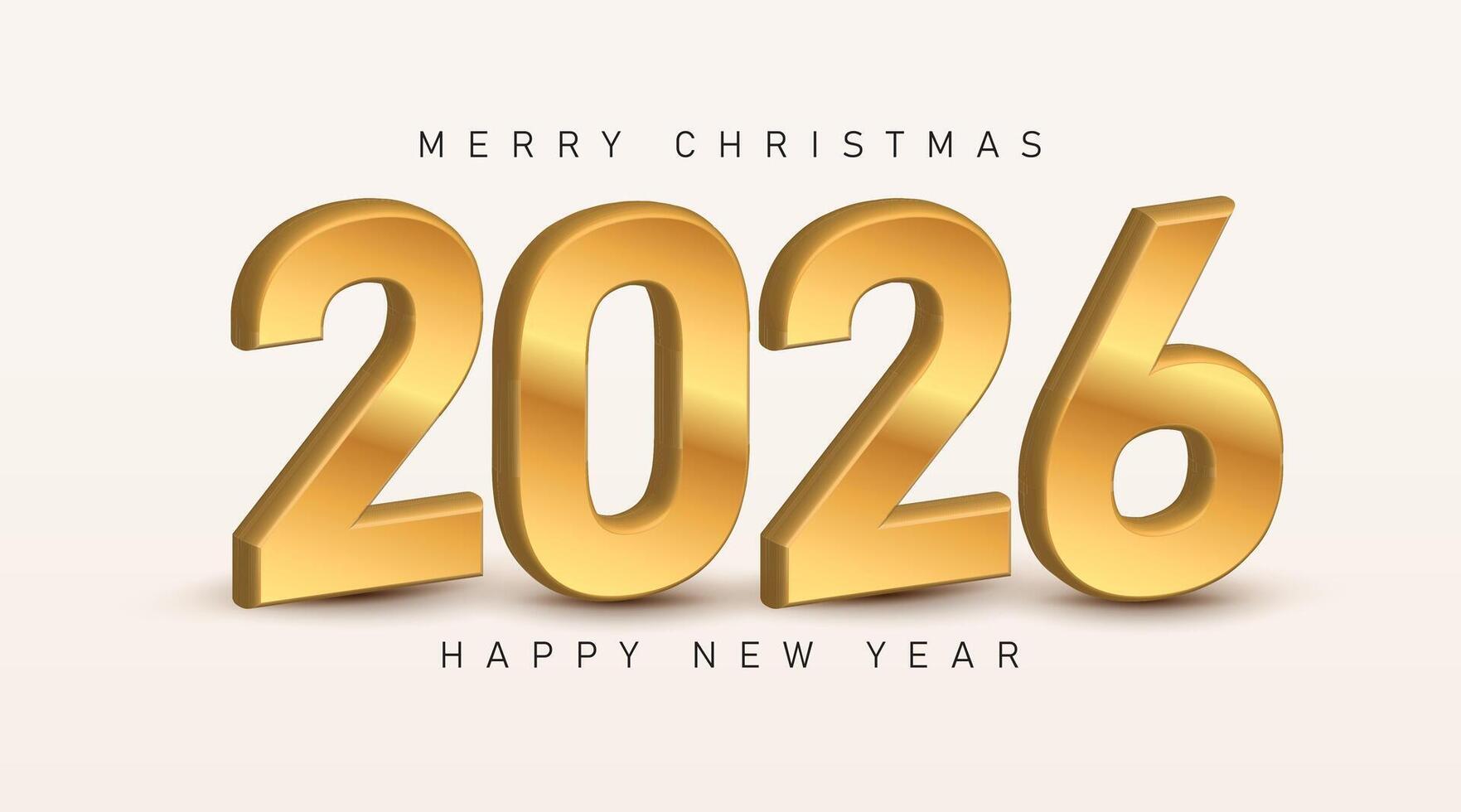 3D gold color numbers 2026. Template object for New Year greeting cards, advertising banners. Design golden metal numbers are bold and sleek. 3D element for calendar, cover, card and media post vector