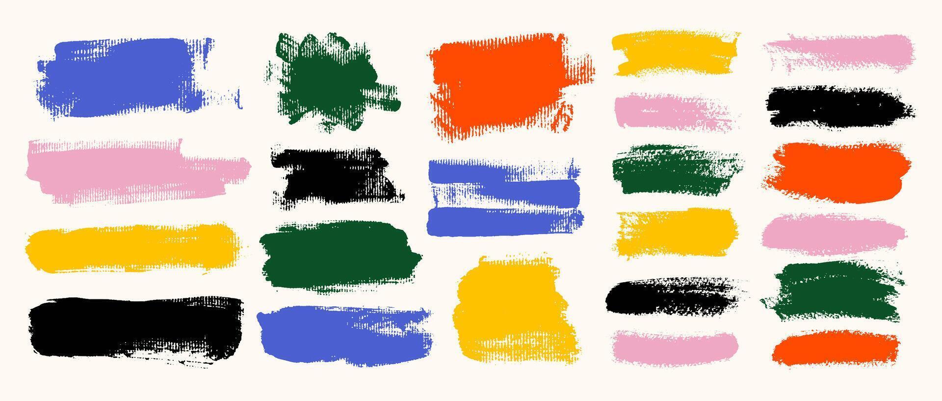 Colored straight thick brush lines. Hand drawn brushstroke text boxes. Set of calligraphy dry brush. Rough grunge thick gouache paint texture. Japanese, Chinese sketchy ink rectangle text boxes vector