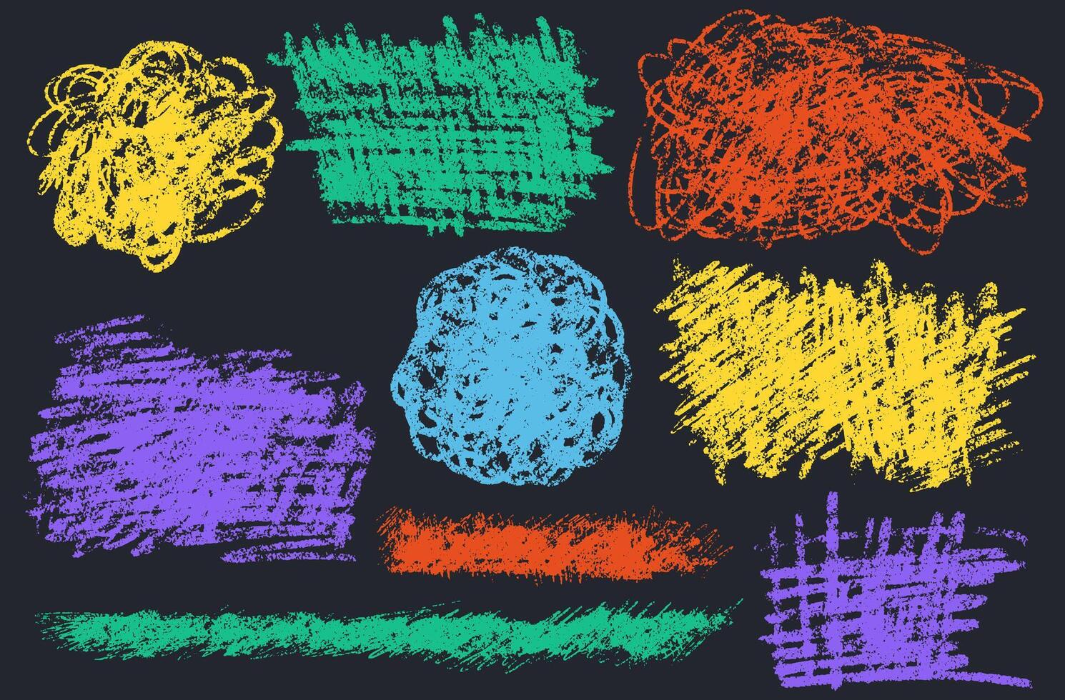 Hand drawn grunge bold shapes, curved lines and dots set. Geometric set in kid style. Collection of grunge swirl brush stroke, curly and straight lines. Bold lines chalk and coal. vector