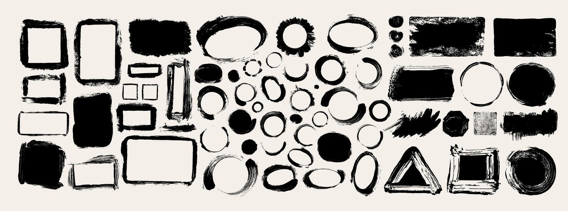 Big set of strokes of black paint, brush, roller, spatula. grunge banners. Grunge frames. Collection of brushes. Smears of paint for your design. Black grunge hand painted banners. vector