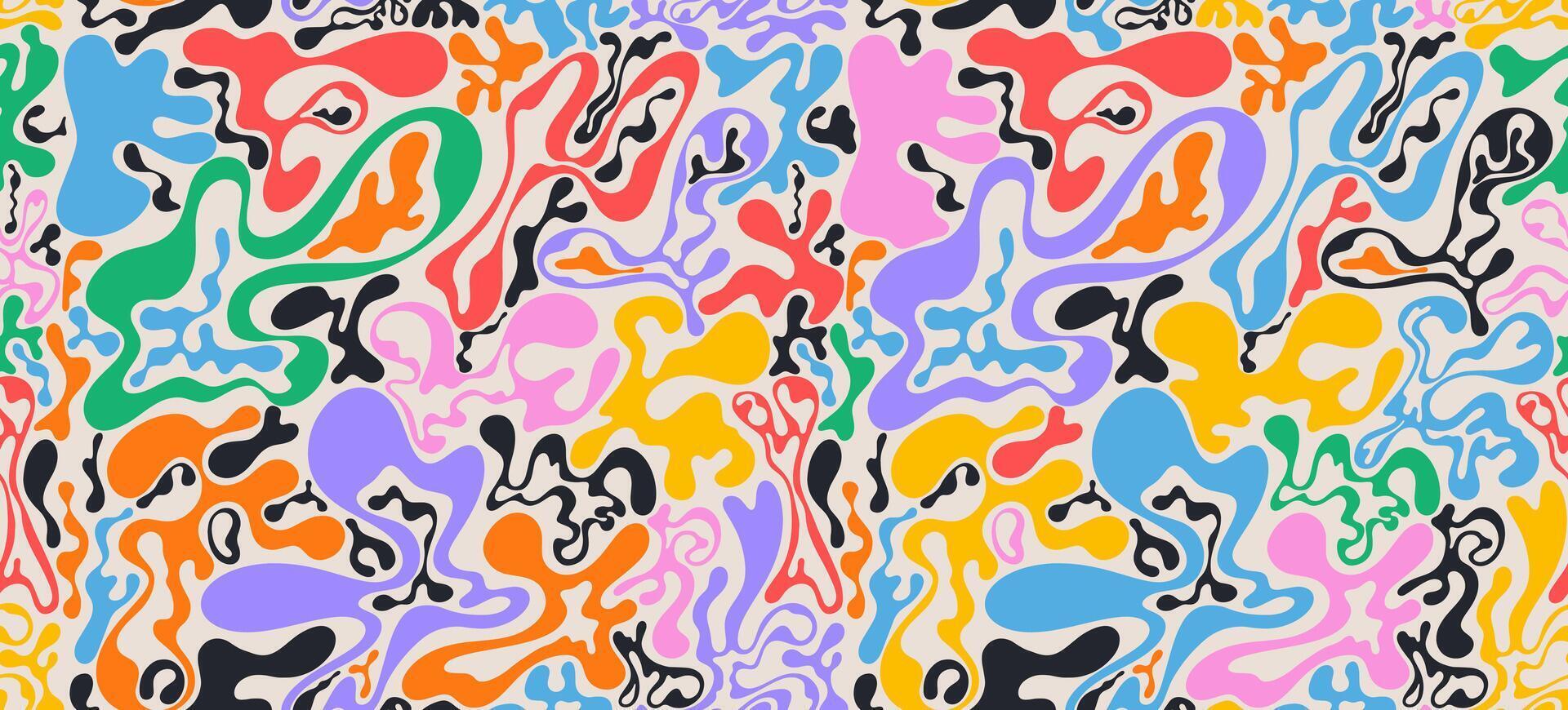 Seamless pattern psychedelic groovy trippy y2k retro colored. wavy and swirled brush strokes seamless pattern. Template abstract liquid background for packaging colored design vector