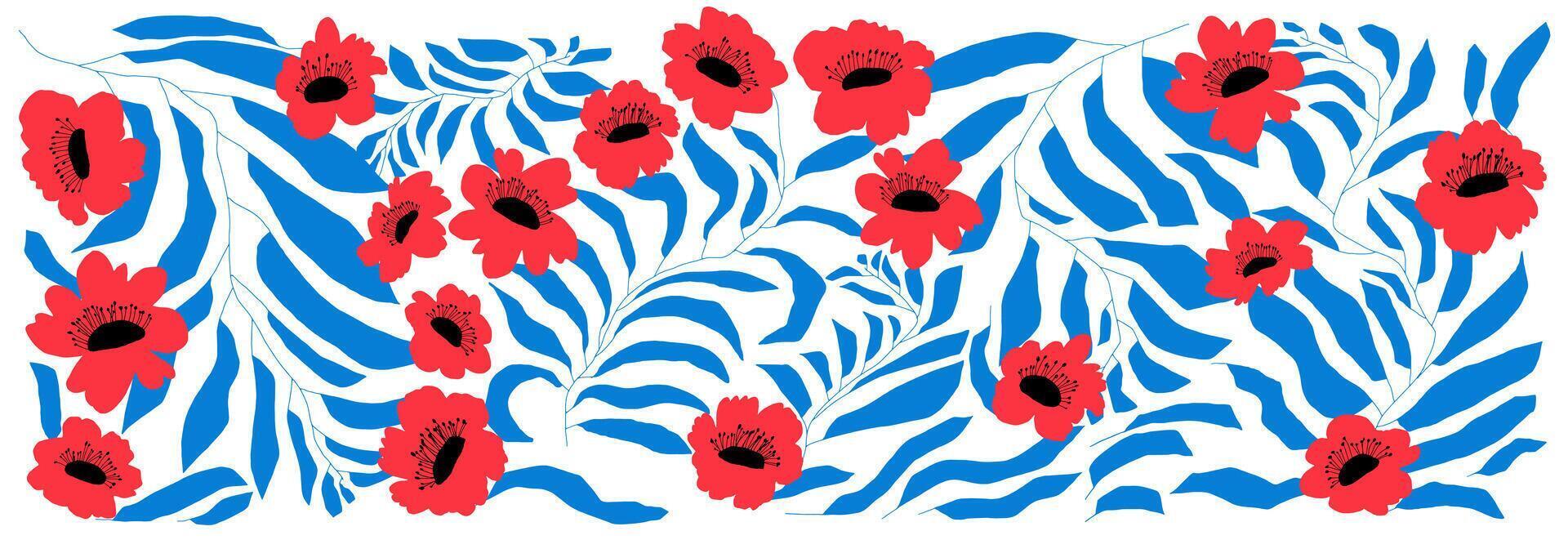 Flower red and blue matisse modern pattern. Template flower pattern. Floral hand draw element design for fashion textiles, graphics, backgrounds and crafts, social media, holidays. vector