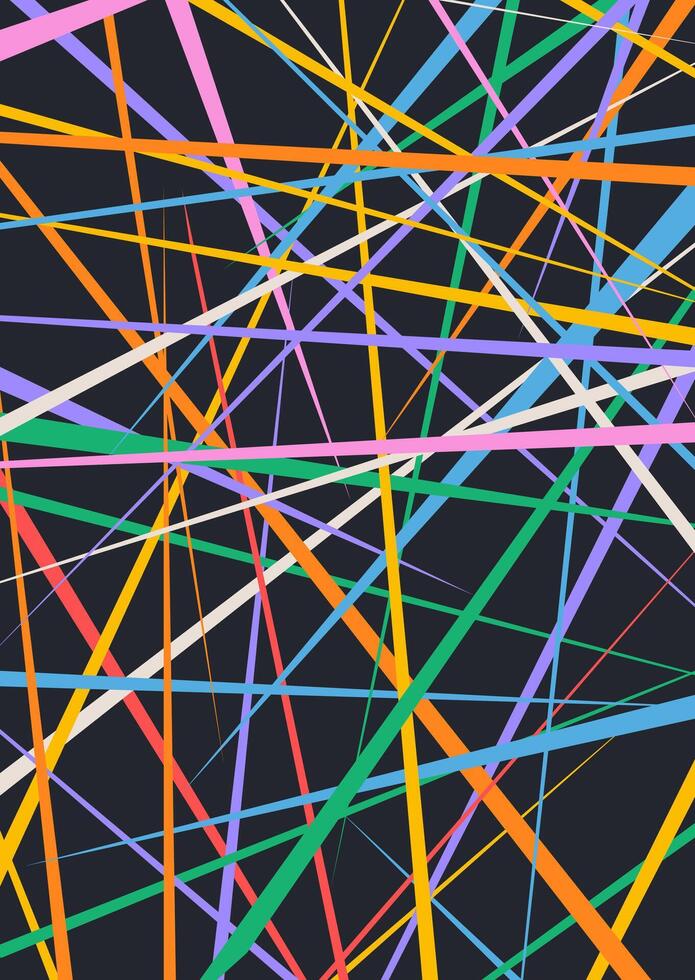 Colored abstract geometric pattern. Random chaotic lines abstract geometric pattern, texture. Straight, even, multicolored lines intersecting each other. Modern abstract background. Art . vector