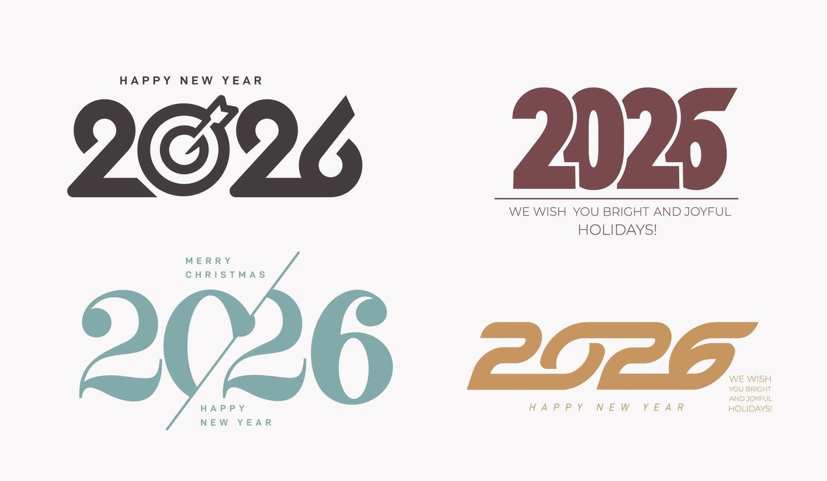 Set of Happy New Year 2026 number. Greeting concept for 2026 new year celebration. Set of New Year symbols 2026. Creative number 2026 design. Calendar logo, business icons, holidays element. vector