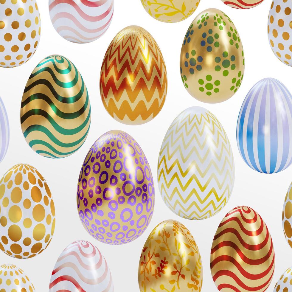 Easter Eggs with seamless ornament pattern, 3d illustration. Easter day festival seamless pattern, easter egg icons with decoration patterns symbols. vector