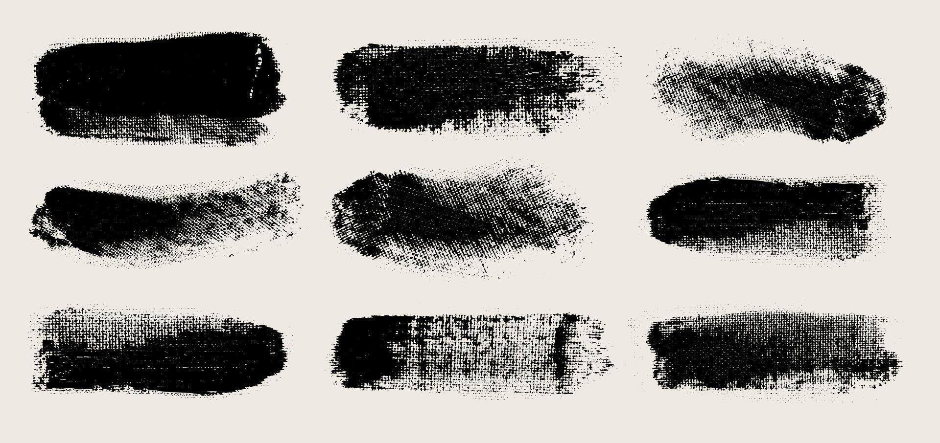 Set of black text boxes brush strokes . Grunge design art elements. Dirty texture banners. Painted rectangles and diagonal brush backgrounds. Template paintbrush dry brush on canvas collection. vector