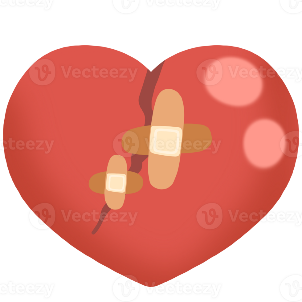 The red heart icon has a crack, but two bandages cover the wound. png