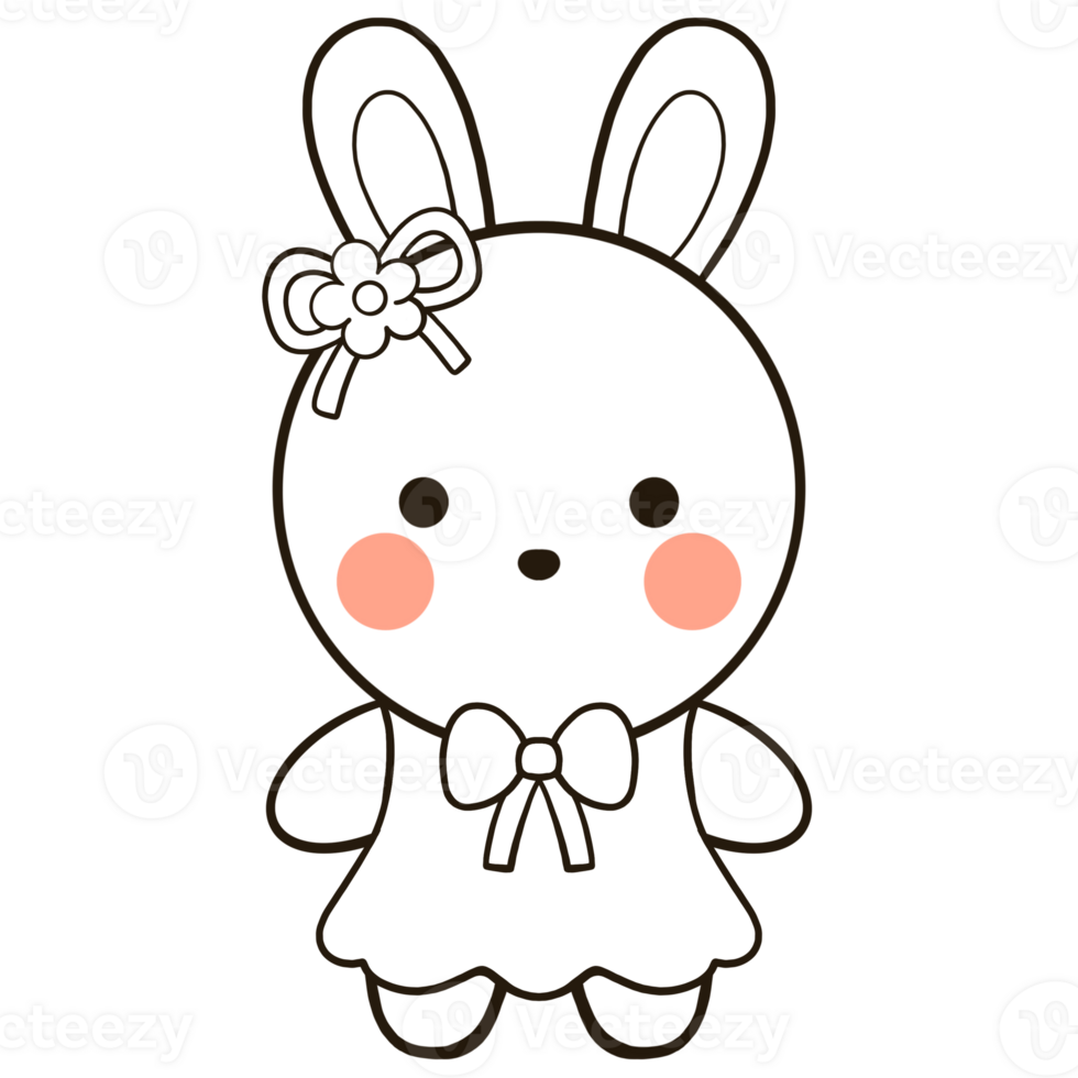 Cute rabbit line drawing with bow tie clip art png