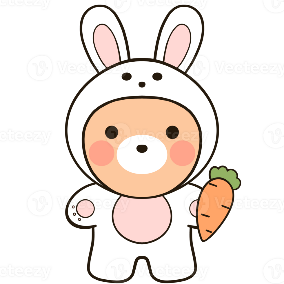 Cartoon image of a rabbit wearing a rabbit costume holding a carrot. png