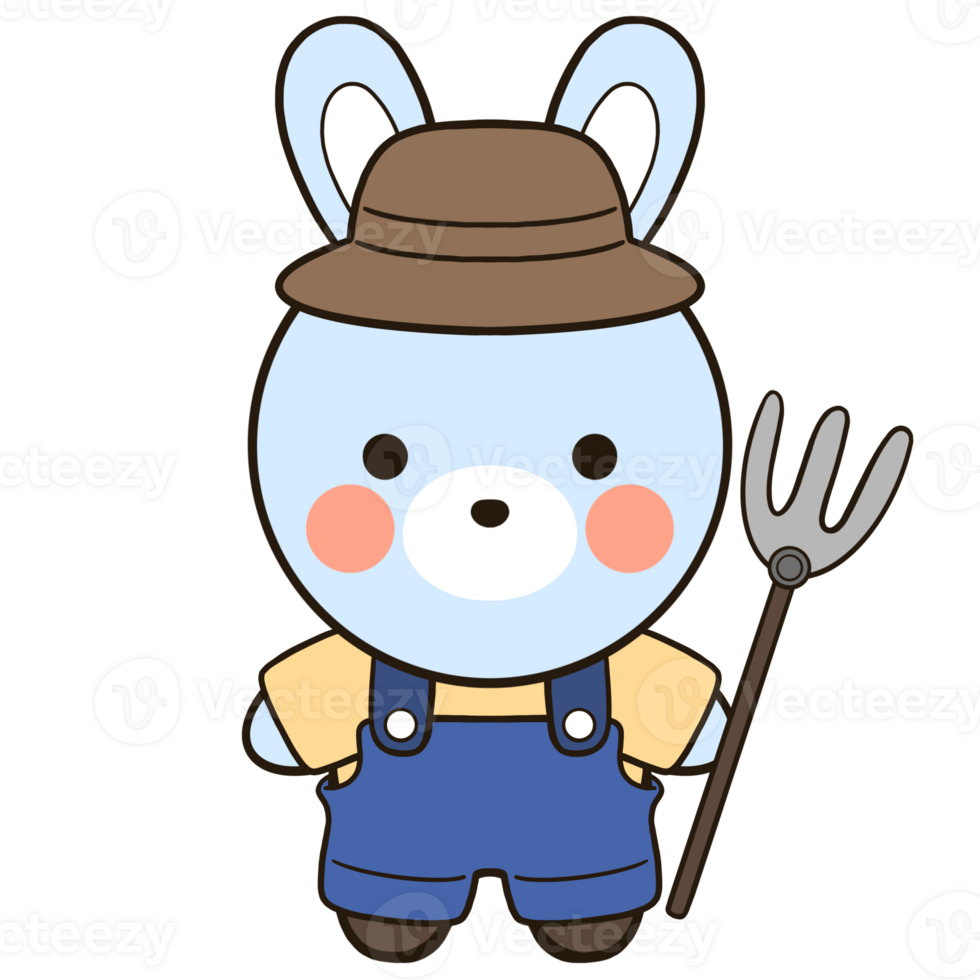 a cartoon rabbit with a pitchfork and hat png