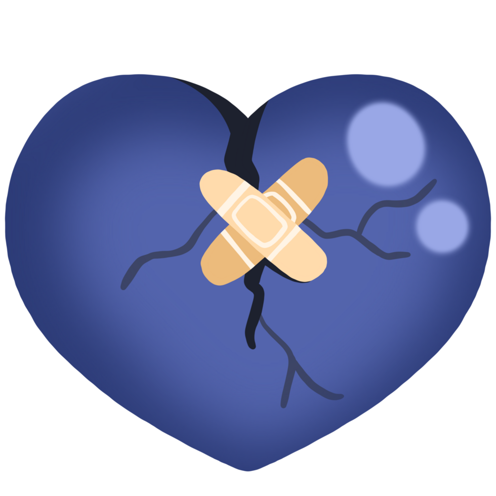 Broken purple heart with a bandage on it clip art png