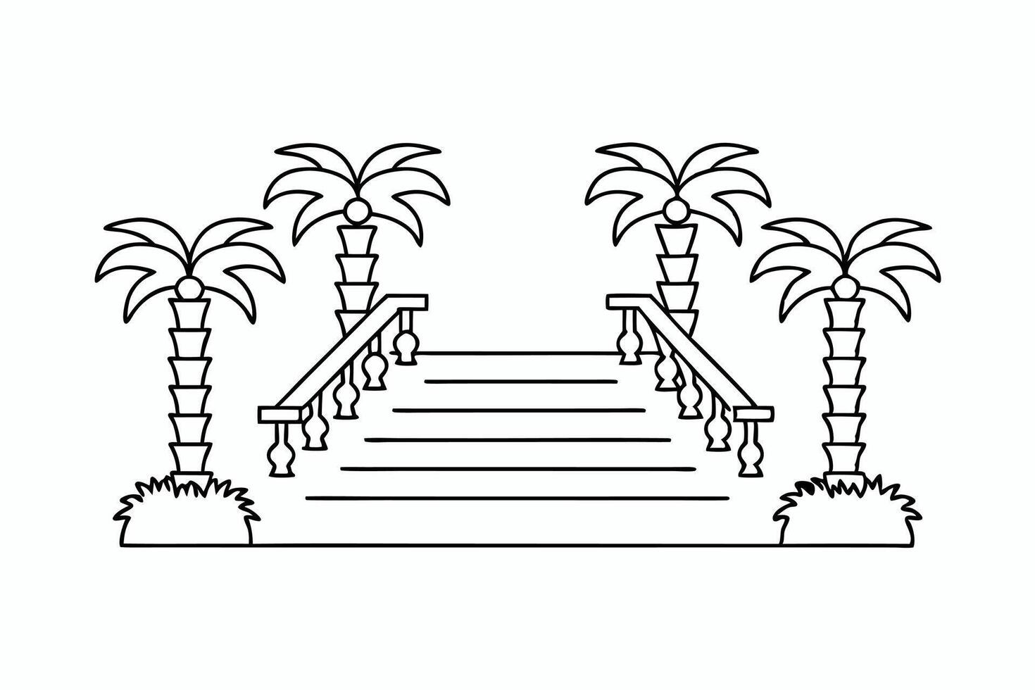 Palm Trees and Stairs Outline on White Background Architecture vector