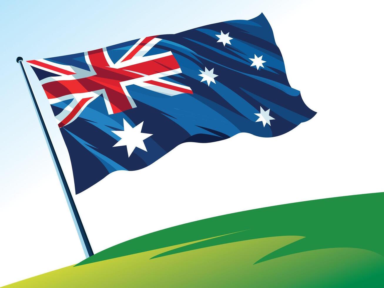 Australian flag flying isolated on grass background. vector