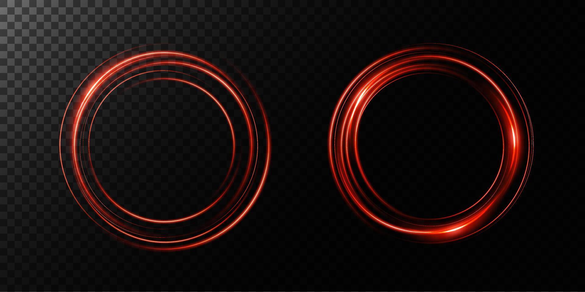 Two Fashionable and Stylish Red Circular Lights Displayed on a Deep Black Background Setting for Contrast vector