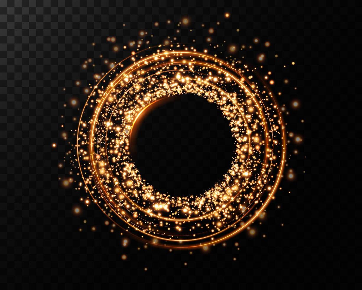 A captivating and vibrant display of Glowing Golden Sparkles arranged in a Circle featuring Glittering Effects vector