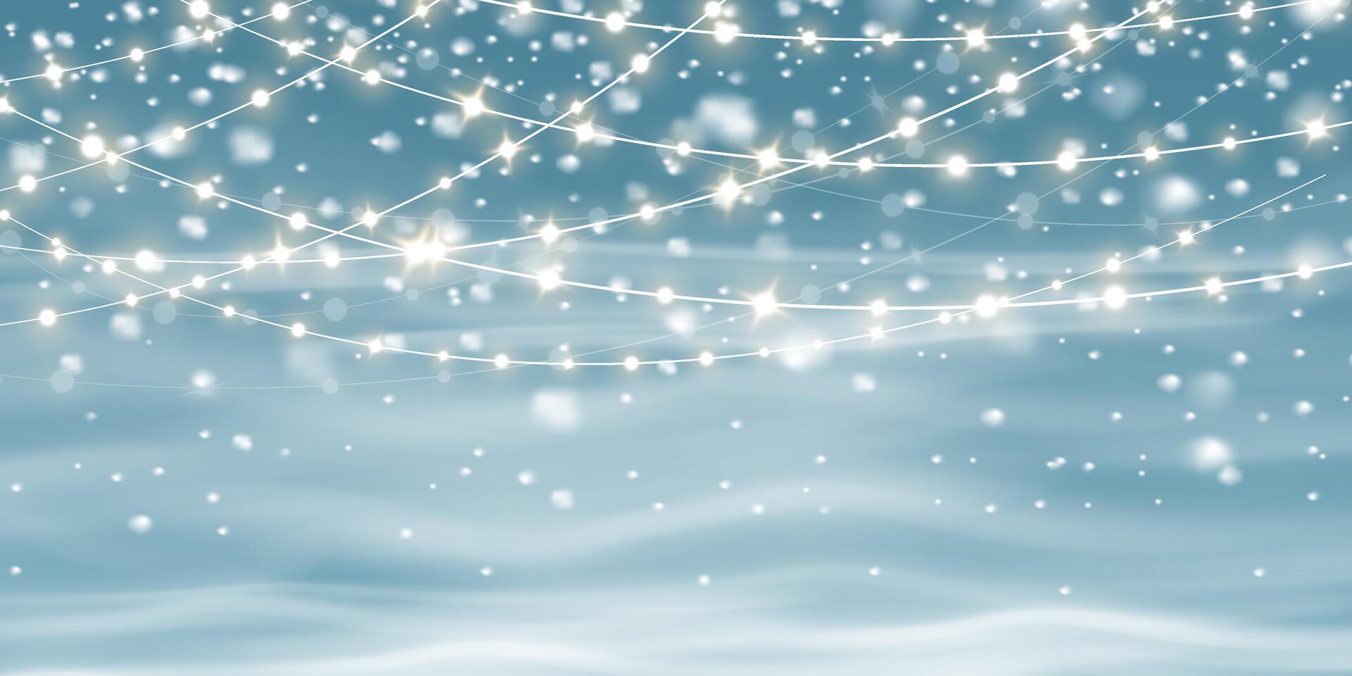A captivating and magical Winter Wonderland, adorned with beautiful Snowflakes and shimmering twinkling Lights, awaits vector