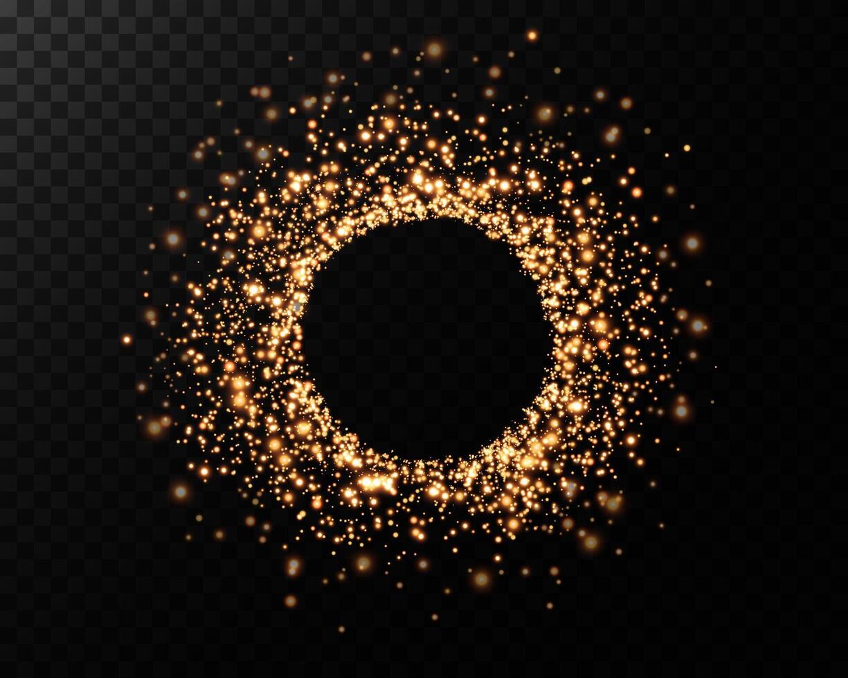 A Beautiful Glittering Gold Sparkle Circle Set on a Striking Black Background for Captivating Visual Effects vector