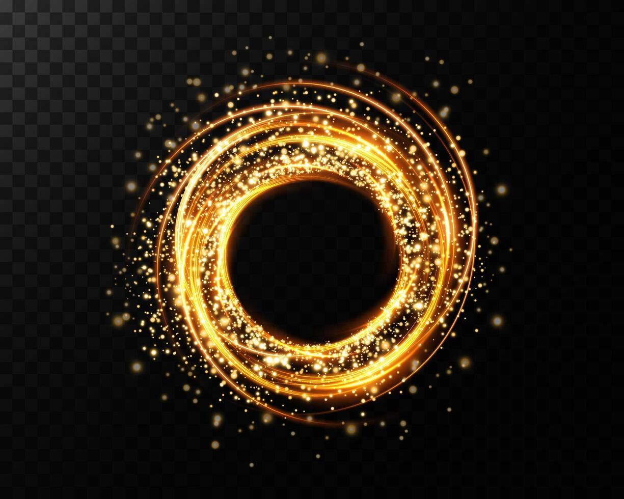 Golden Glittering Circle Filled with Sparkling Particles, Perfect for Artistic Design and Decoration Purposes vector
