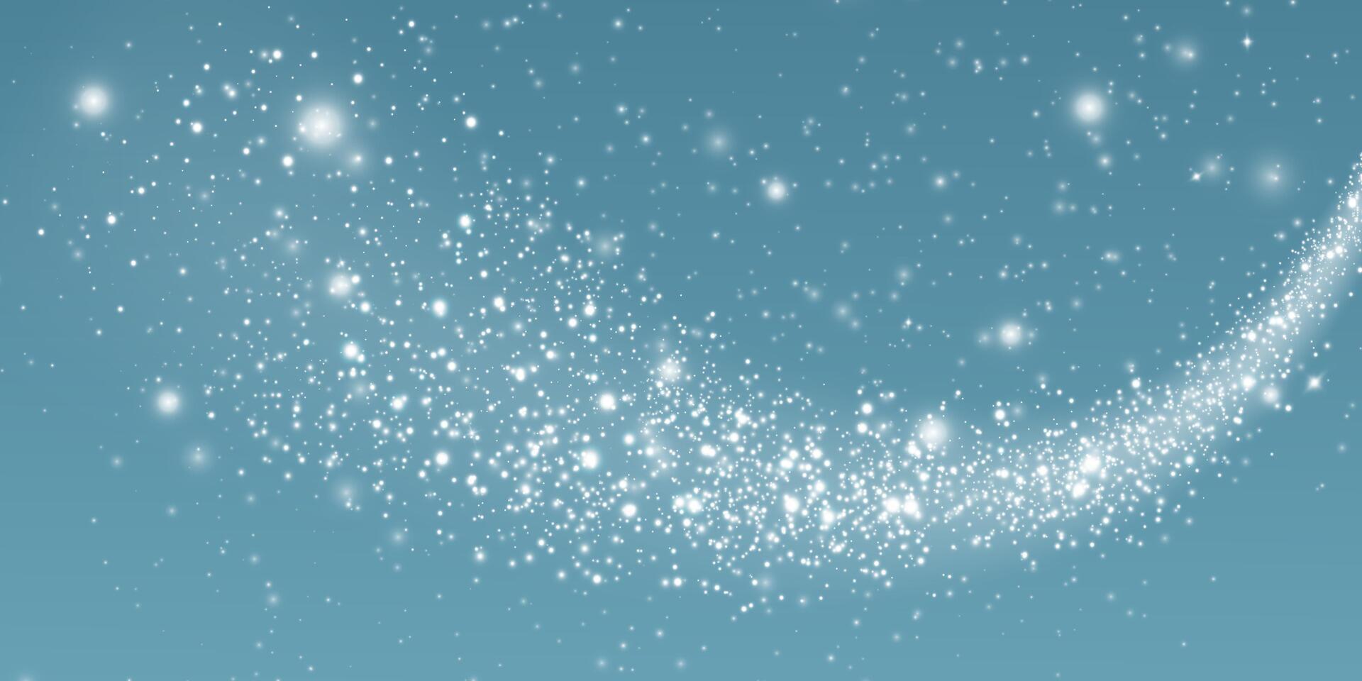 A Sparkling Starry Trail Set Against a Blue Background Along with Various Glittering Effects and Elements vector