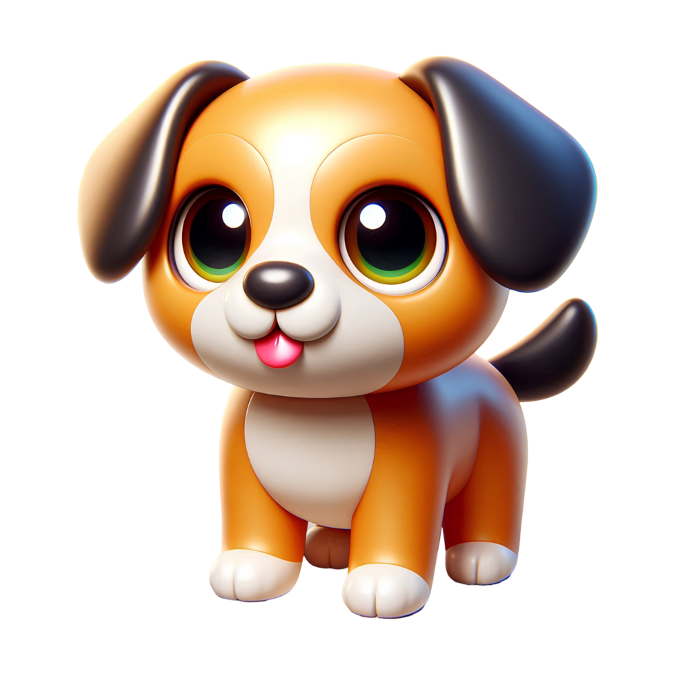 Adorable cartoon puppy with big eyes and brown fur isolated on transparent background 3D cute dog illustration perfect for kids and pet-themed designs png