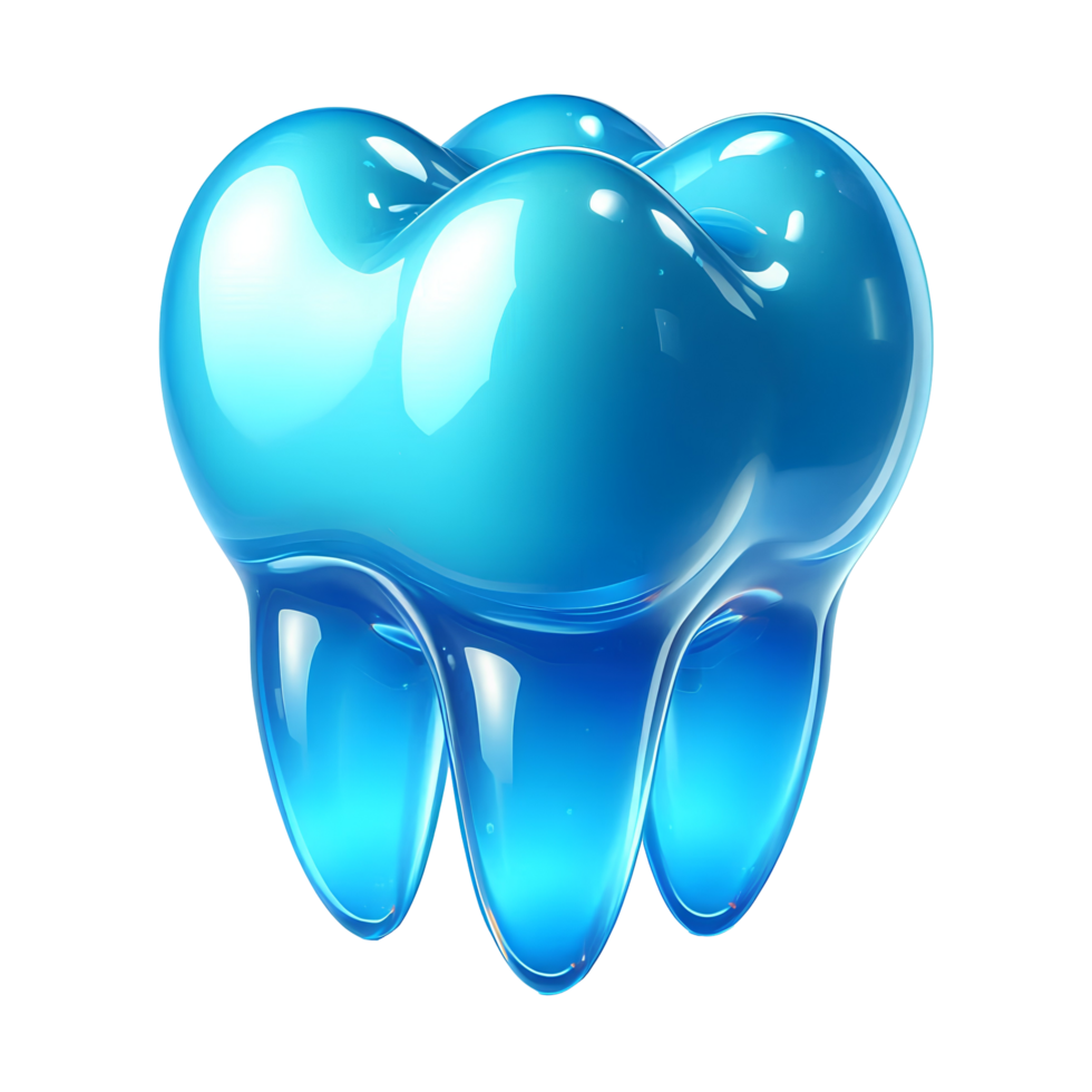 3D Glossy Blue Tooth Icon Shiny Cartoon Style Dental Symbol Isolated on Transparent Background for Oral Care Dentist Branding and Health Related Design Concepts png