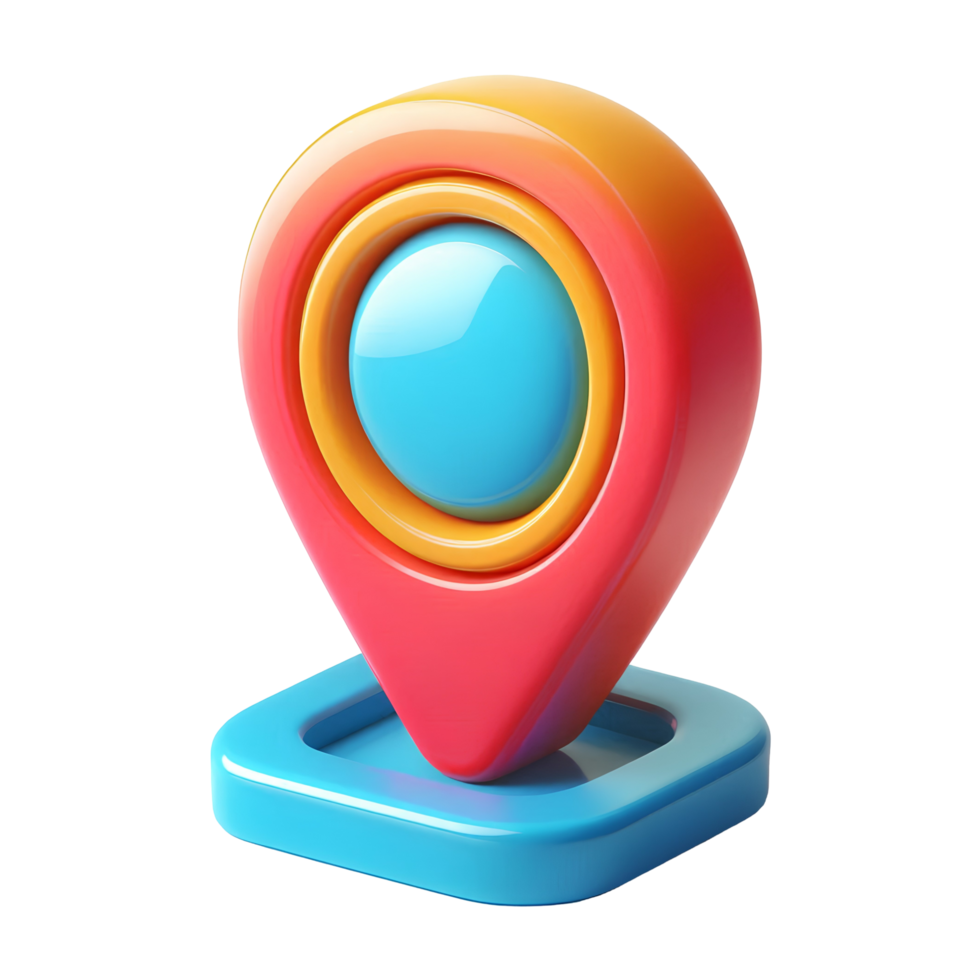 Colorful 3D Map Pin Icon with Glossy Gradient Style Isolated Location Marker Symbol on Transparent Background for Mobile App, Game UI, or Navigation Design png