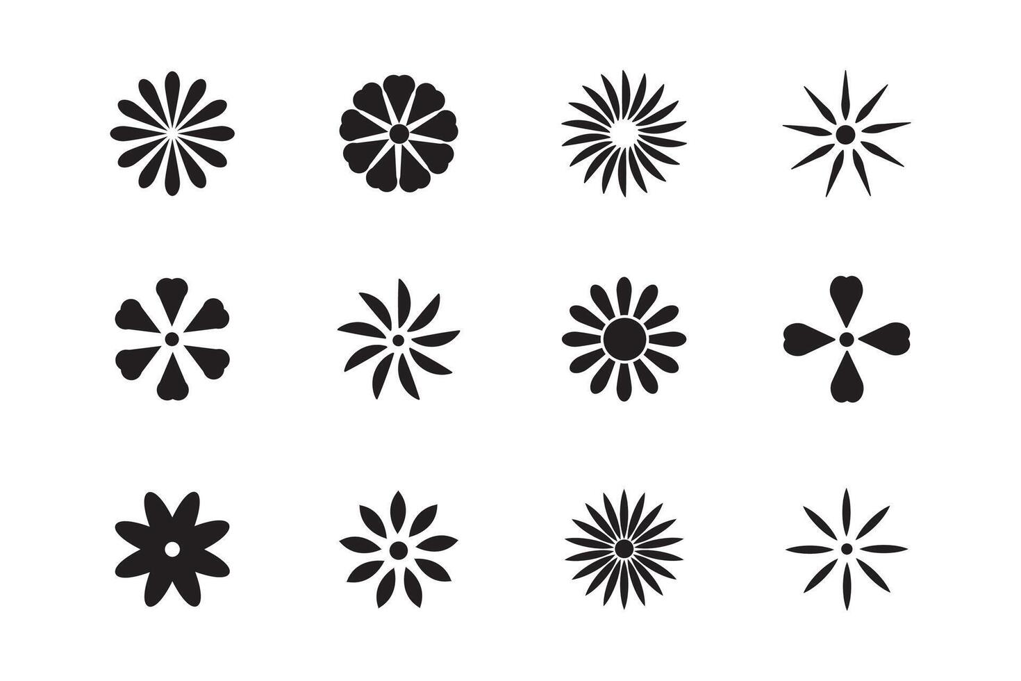 Flower icon set on white background, flowers pot icon, black and white illustration, silhouette design. Perfect for branding, this illustration. vector