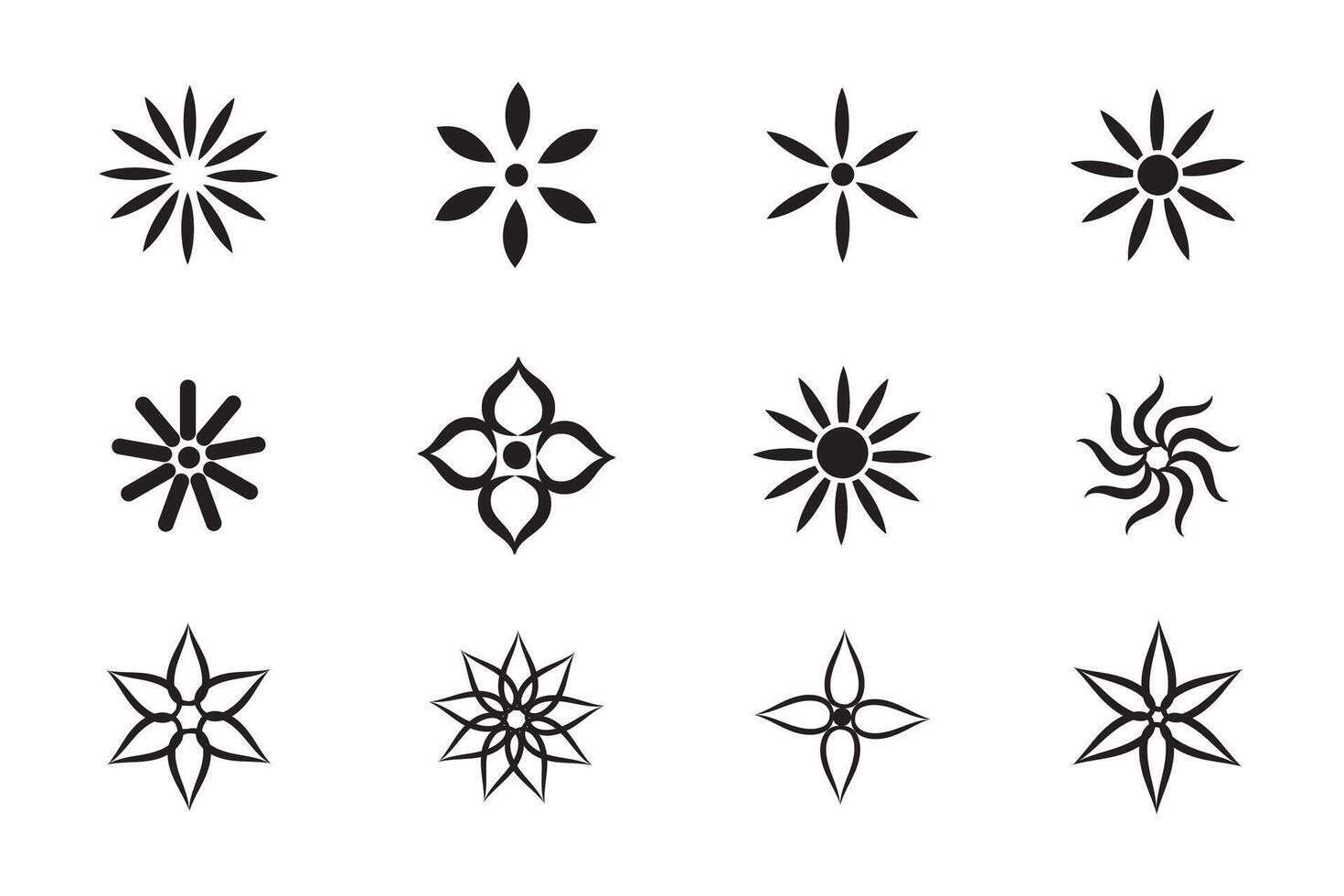 Flower icon set. A monochrome illustration set of simple flower silhouette icons. vector