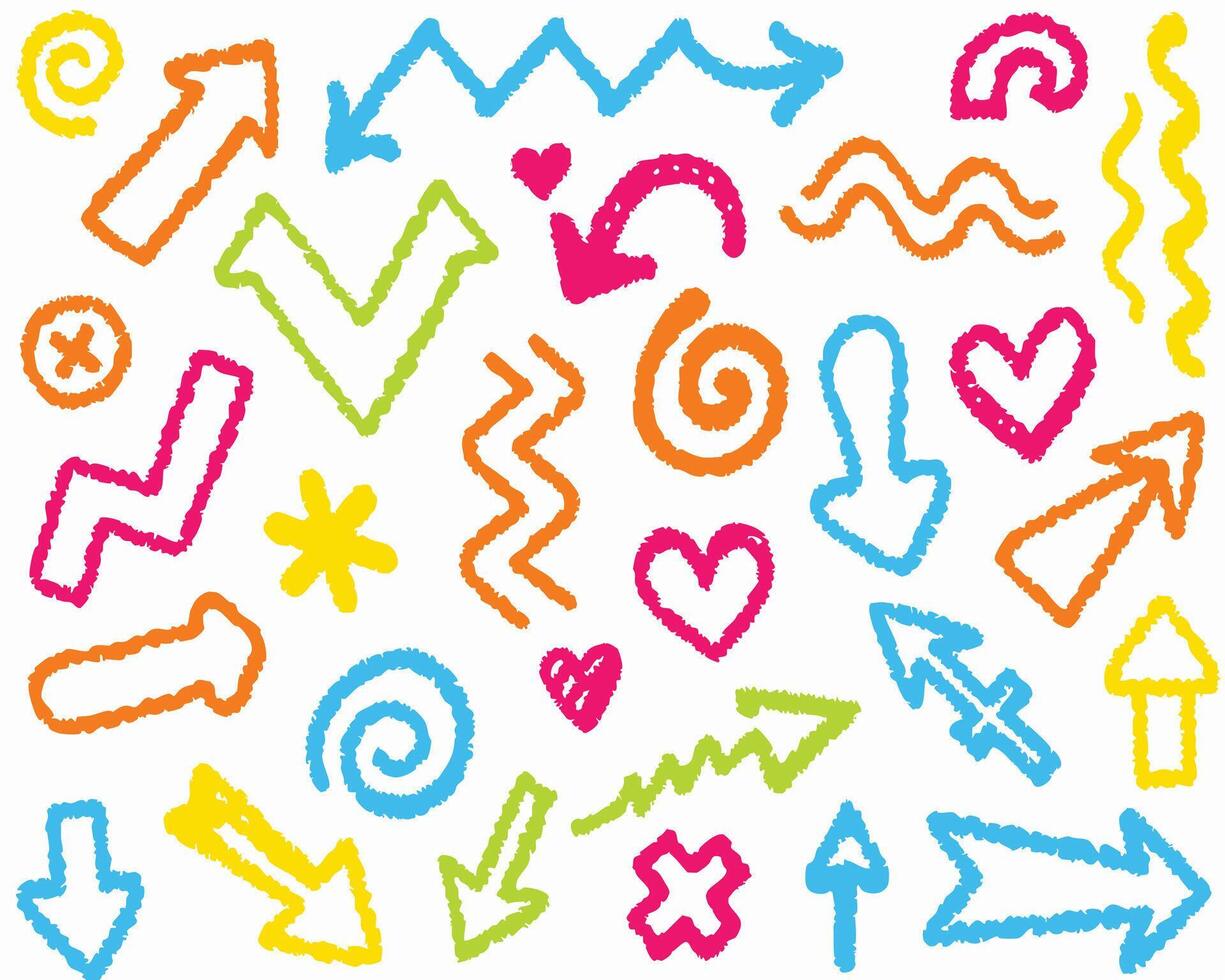 Vibrant swirls and arrows in crayon art vector