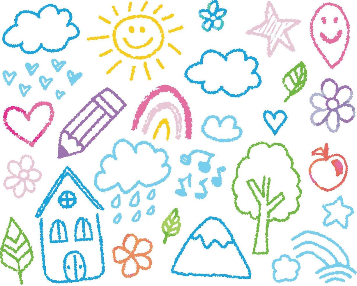 Hand drawn rainbow and flower patterns for kids vector