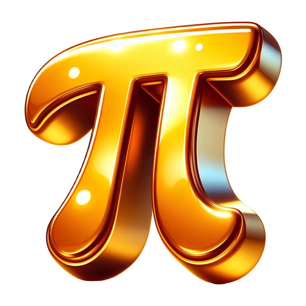 Golden 3D Pi Symbol Glossy Mathematical Icon for Education Math Concepts Science Posters or Pi Day Designs Isolated on Transparent Background png