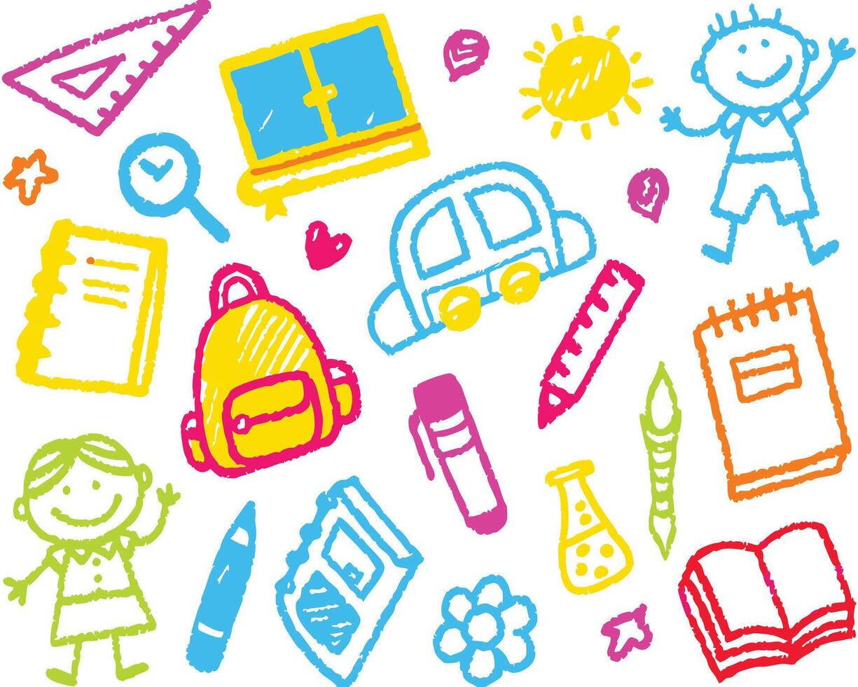 vibrant doodles of school items and objects vector