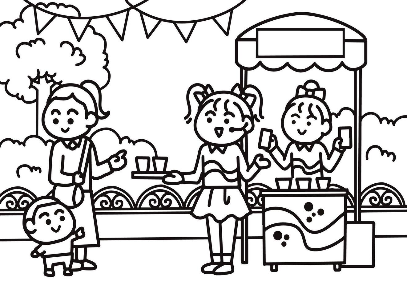 Test sample food at market fair. vector