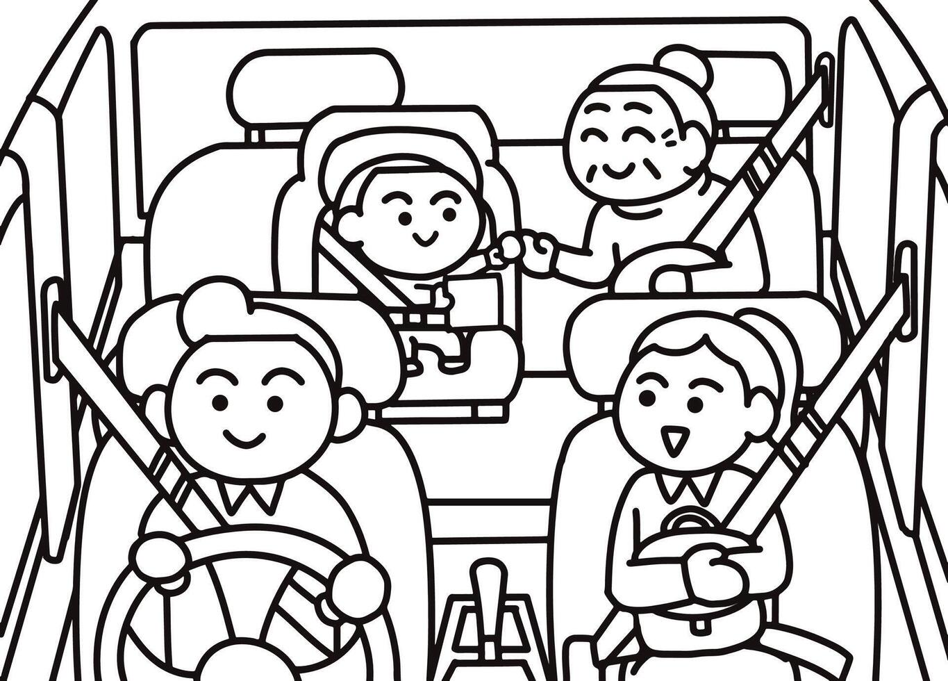Happy family driving for a trip, view from inside the car. vector