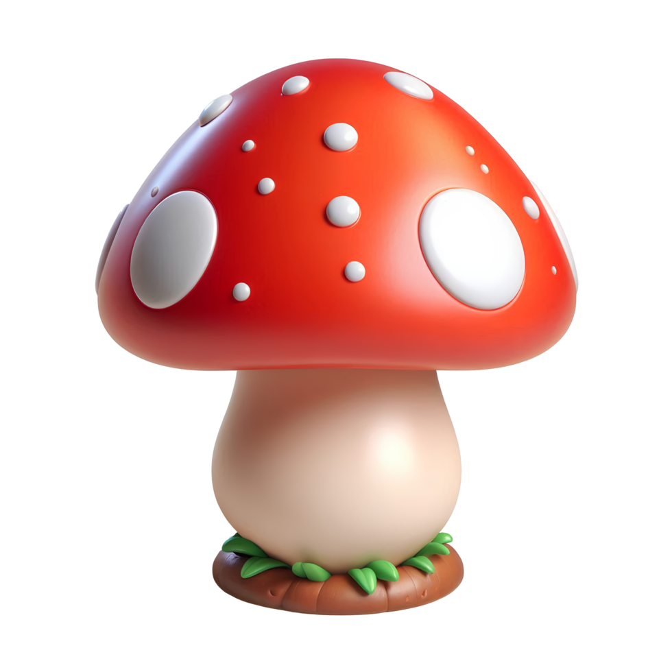3D Cartoon Red Mushroom with White Spots - Cute Mushroom Character png