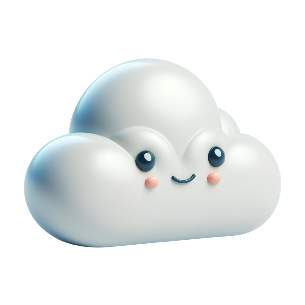 3D Cute Cartoon Cloud with Smiling Face, Kawaii Cloud Character, Adorable White Cloud Design png