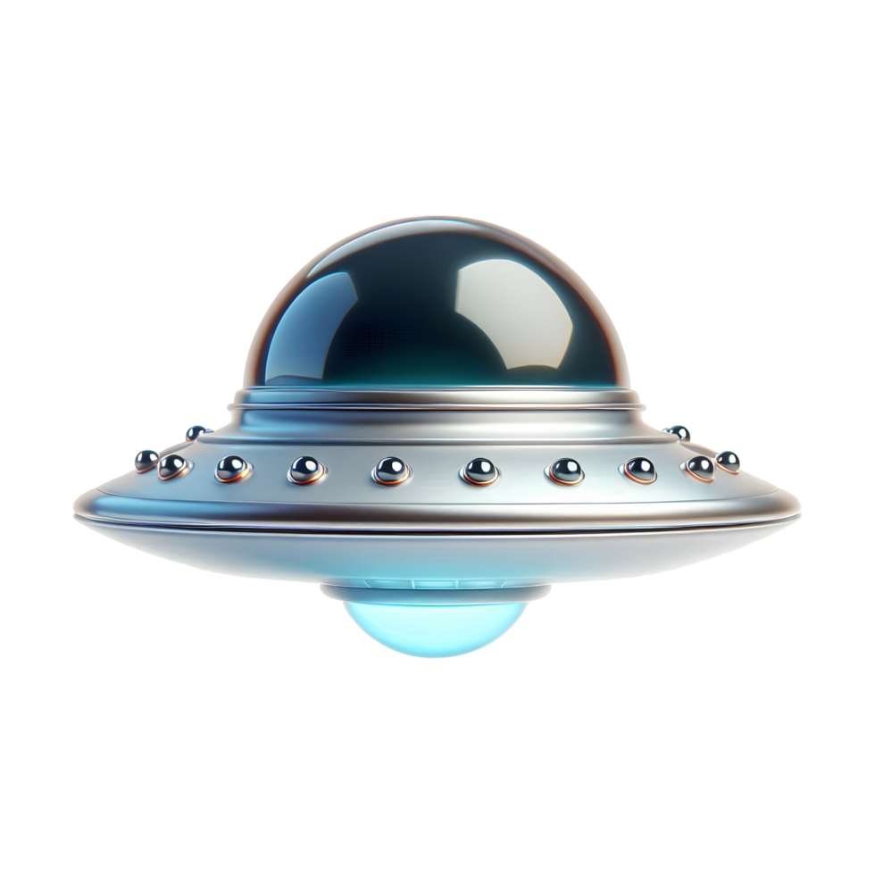 3D Futuristic UFO with Hovering Effect, Flying Saucer with Blue Light, Alien Spaceship Design png