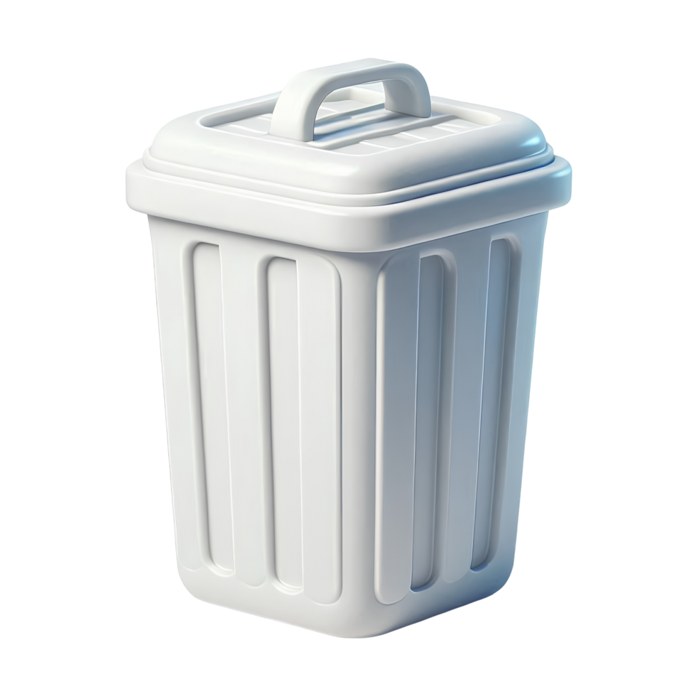 3D Render of a Clean White Trash Bin with Lid for Waste Management and Recycling png